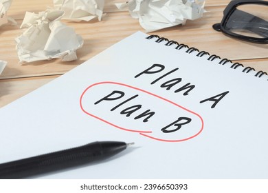 Notepad with text change the idea from Plan A to Plan B. Backup plan concept.