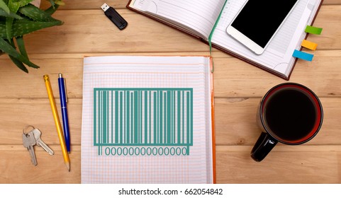 Notes barcode product  in the Notepad on the Desk of a businessman.