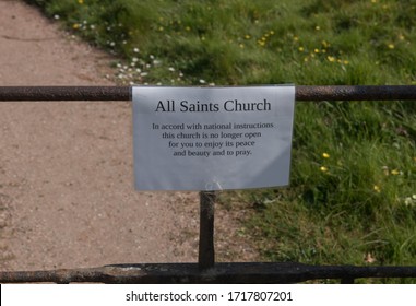 Notice Attached To The Gate Of All Saints Church In Eggesford For The Closure Of The Church Due To Coronavirus (Covid 19) In Rural Devon, England, UK 