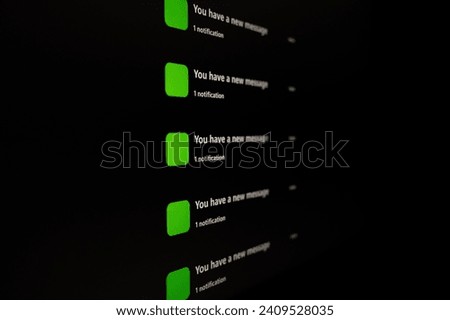 Notification Green Icon of Text Messaging, Online Messaging or E-Mail on Black Device Screen Smart Phone show notifies that there is a new text message. 5G or Wireless technology.