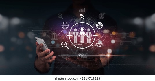 notion of buyer persona, target customer, and customer behavior Plans and strategies for marketing marketing personalization and customer-focused tactics using computer to look up prospective clients.