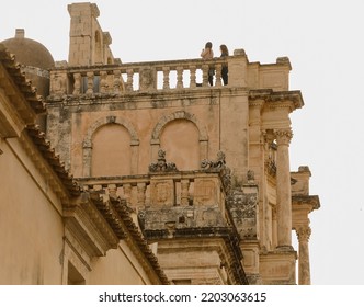 Noto, Sicily, Italy - April, 24th, 2022 - Sicilian Baroque Style Buildings 