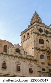 Noto, Sicily, Italy - April, 24th, 2022 - Sicilian Baroque Style Buildings 