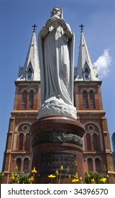 Notre Dame Cathedral, Nha Tho Duc Ba, build in 1883 largest cathedral in French Empire Virgin Mary Statue Added in 1959 Saigon Ho Chi Minh City Vietnam