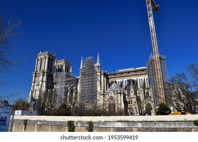Notre Dame Cathedral in Paris under reconstruction, March 7, 2021.