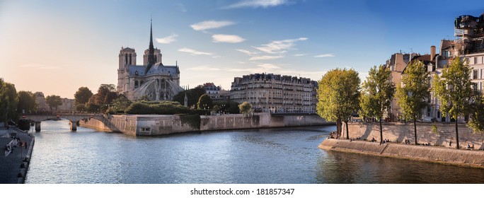 Notre Dame Cathedral And River Seine In Paris, France