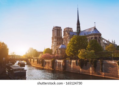 Notre Dame cathedral at sunset in Paris, France
