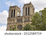 Notre Dame de Paris building. Restoration work of Notre Dame de Paris after the fire