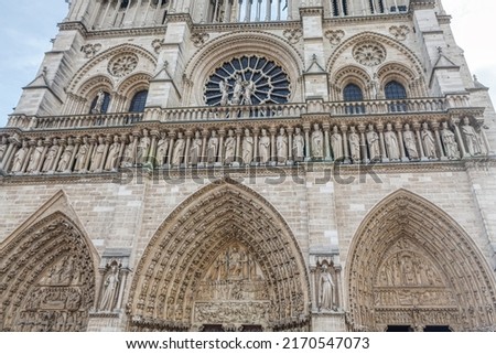 Notre Dame de Paris sculptures . Statues of Saints on cathedral