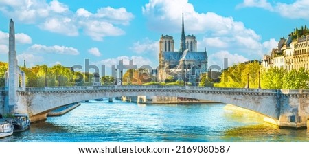 Notre Dame de Paris -  view from bridge on Seine river