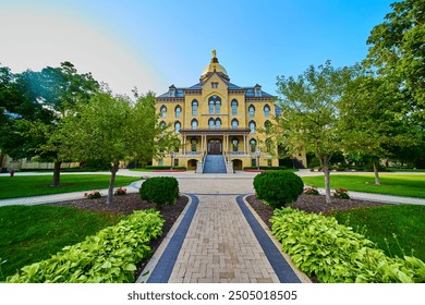 Notre Dame Golden Dome Historic University Building Low Perspective Pathway View - Powered by Shutterstock