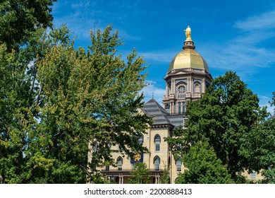 Notre Dame, IN, USA - 09.10.2022
- University Of Notre Dame Main Building With The Golden Dome On The Top