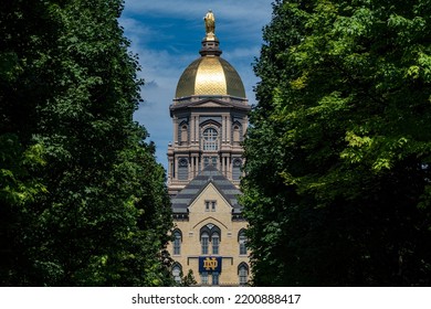 Notre Dame, IN, USA - 09.10.2022
- University Of Notre Dame Main Building With The Golden Dome On The Top