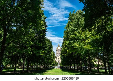 Notre Dame, IN, USA - 09.10.2022
- University Of Notre Dame Main Building With The Golden Dome On The Top