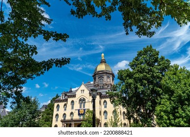 Notre Dame, IN, USA - 09.10.2022
- University Of Notre Dame Main Building With The Golden Dome On The Top