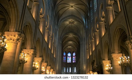 NOTRE DAME, PARIS, FRANCE- SEPTEMBER 20, 2015: The Nave Of Notre Dame Cathedral, Paris