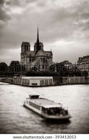 Notre-Dame Cathedral over River Seine tilt-shift