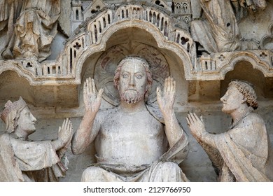 Notre-Dame D'Amiens Cathedral. Tympanum Of The Central Portal. The Last Judgement. France. 