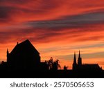 Notre-Dame de Chartres Cathedral and St Hubert Church at Beautiful Sunset