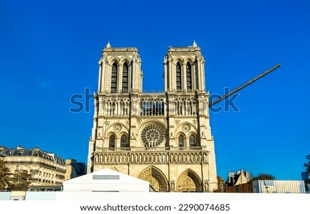 Notre-Dame de Paris Cathedral under reconstruction after a fire. France