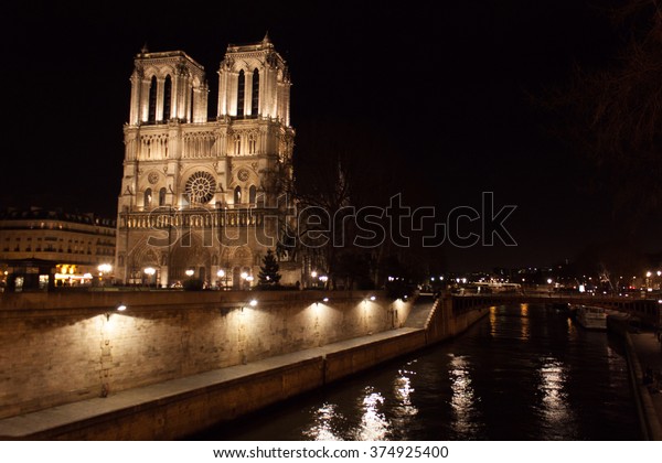 Notredame De Paris Night Time Stock Photo Edit Now 374925400