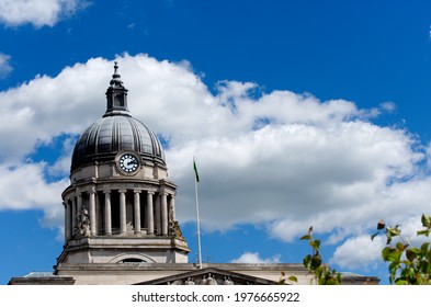 Nottingham City council house, in the old Market Square against a beautiful blue cloudy sky.