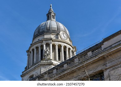 Nottingham, England - January 17, 2022: View of the dome of Nottingham City Council House located in the heart of Nottingham city in the East Midlands, England.