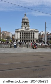 Nottingham, England – October 08, 2021: The Nottingham Council House in Nottingham city centre acting as a backdrop to Nottingham's Old Market Square, which is in the foreground.