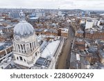 Nottingham, Nottinghamshire, England. Aerial view of stunning British architecture in famous city of Nottingham. High quality photo