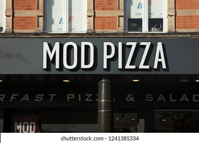 Nottingham, Nottinghamshire, UK: October 2018: MOD Pizza Sign