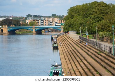 Nottingham, UK 09 14 2022 River Bank And Bridge Scene                            