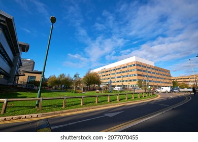 Nottingham, UK 11 04 2021 Large Hospital Building And Road