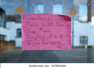 Nottingham, UK. 21st March 2020. Message Of Hope And Reassurance Posted On A City Centre Bus Shelter On Lower  Parliament Street By Local School Children To Ease People’s Fear’s Over The Coronavirus.