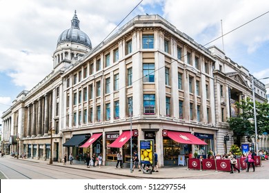 NOTTINGHAM, UK - AUGUST 13, 2016: Council House and Exchange arcade. Exchange is city oldest shopping arcade; were constructed in 1927 - 1929 as part of a major project which included Council House.