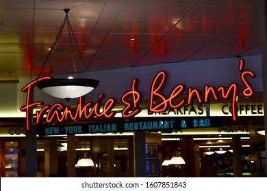 Nottingham,England - 7 January 2020: Frankie And Benny Italian Restaurant Front With Logo On Display