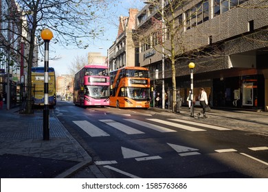 Nottingham,UK. December 11th 2019. Nottingham City Transport Buses Run Some The Most Environmental Friendly Buses In England Using Bio-gas Fuel Recycled Food Waste.Bus In Operation On Milton Street.