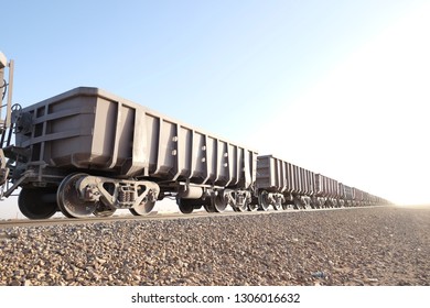 Nouadhibou, Mauritania - January 13 2019: Iron Ore Train In The Morning