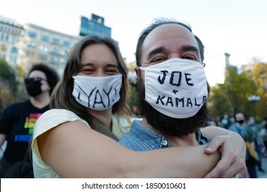 Nov 07, 2020 New Yorker Celebrating The Winning Of Joe Biden For The President 2020 For America In Union Square By Wearing A Mask Written 