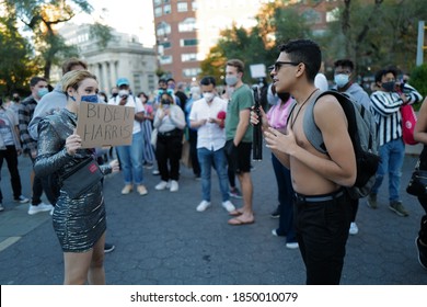 Nov 07, 2020 Trump Supporter Showing Up Without Mask While New Yorker Celebrating The Winning Of Joe Biden For The President 2020 For America In Union Square, New York City, USA