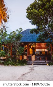 NOV 10, 2013 Samui, Thailand -  Warm Atmosphere Tropical Resort Lobby In Evening On White Beach Of Koh Mud Sum Island Near Samui Island