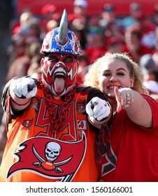 Nov 10, 2019; Tampa, FL USA;  Tampa Bay Buccaneers Super Fan Big Nasty Celebrates After A Score During An NFL Game.