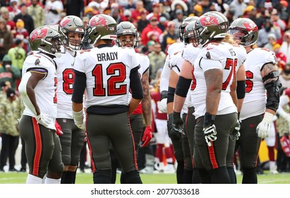 Nov 14, 2021; Landover, MD USA;  Tampa Bay Buccaneers Quarterback Tom Brady (12) In A Speaks In A Huddle During An NFL Game At FedEx Field. (Steve Jacobson, Image Of Sport)