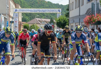 Nova Bana, Slovakia - July, 24, 2022 : Visegrad 4 Bicycle Race 2022. Group Of Cyclists Competing In The Bicycle Race.