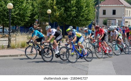 Nova Bana, Slovakia - July, 24, 2022 : Visegrad 4 Bicycle Race 2022. Group Of Cyclists Competing In The Bicycle Race.