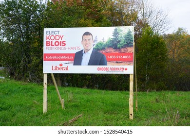 NOVA SCOTIA, CANADA -6 OCT 2019- View Of Political Signs Advertising Candidates For The Canadian Federal Election To Take Place On 21 October 2019.