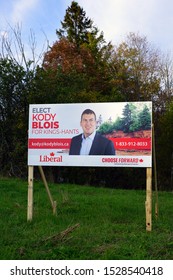 NOVA SCOTIA, CANADA -6 OCT 2019- View Of Political Signs Advertising Candidates For The Canadian Federal Election To Take Place On 21 October 2019.