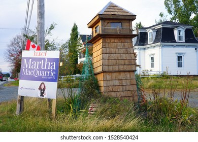 NOVA SCOTIA, CANADA -6 OCT 2019- View Of Political Signs Advertising Candidates For The Canadian Federal Election To Take Place On 21 October 2019.