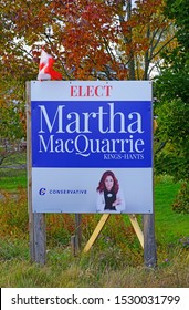 NOVA SCOTIA, CANADA -6 OCT 2019- View Of Political Signs Advertising Candidates For The Canadian Federal Election To Take Place On 21 October 2019.