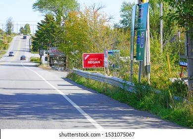 NOVA SCOTIA, CANADA -6 OCT 2019- View Of Political Signs Advertising Candidates For The Canadian Federal Election To Take Place On 21 October 2019.