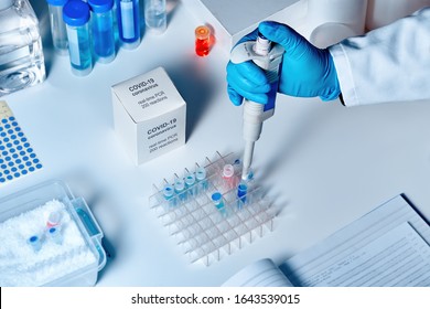 Novel Coronavirus 2019 NCoV RT-PCR Diagnostics Kit. Reagents, Primers And Control Samples To Detect Presence Of 2019-nCoV Or Covid19 Virus. In Vitro Diagnostic Test Based On Real-time PCR Technology.